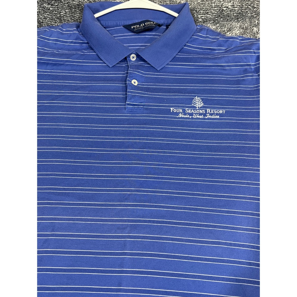 Polo Golf Ralph Lauren Pima Cotton Striped Shirt Four Seasons Nevis Blue XL